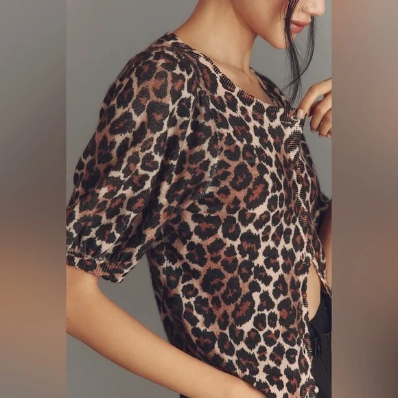 Brand New Anthropologie 100% Cashmere Leopard Cardigan Sweater, Size Small, NWT - Picture 2 of 3